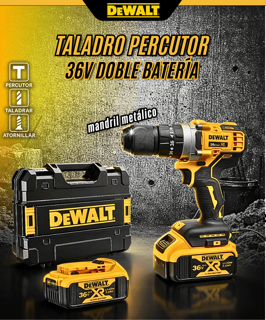 Potente Taladro Dewalt 36v doble batería