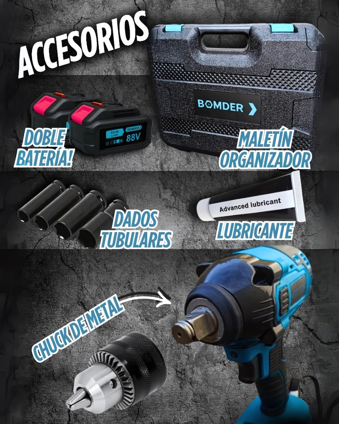 Potente llave de impacto de 21 v doble batería