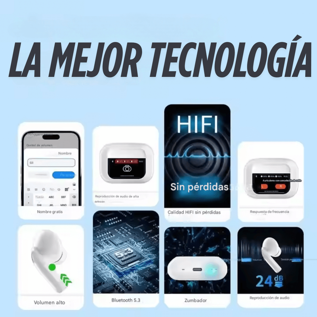 Audífonos Inalámbricos Bluetooth con Estuche Pantalla LED Táctil