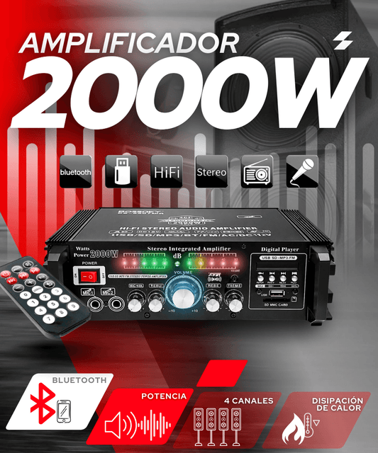 Amplificador Profesional 2000w bluetooth - 4 canales
