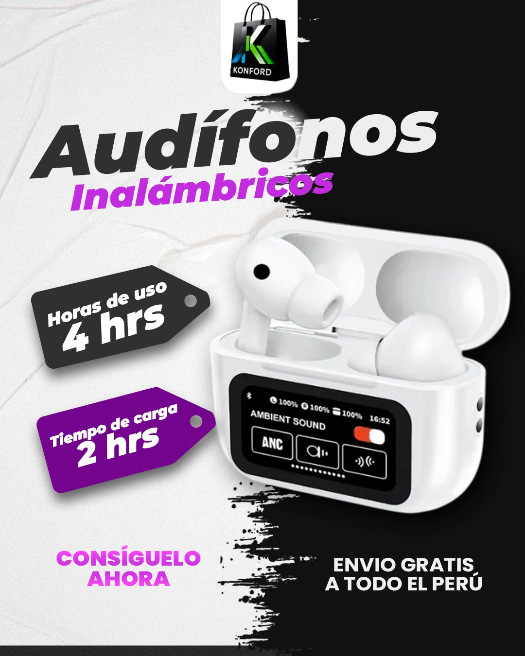 Audífonos Inalámbricos Bluetooth con Estuche Pantalla LED Táctil