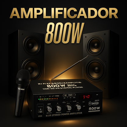 Amplificador de Sonido 800W – Profesional Todo en Uno con Bluetooth y USB