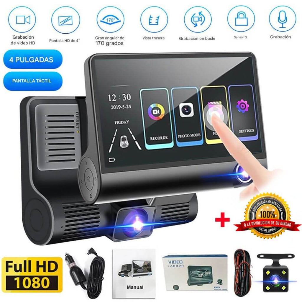 Cámara para Auto 3 en 1 Full HD con Pantalla – Frontal y Trasera