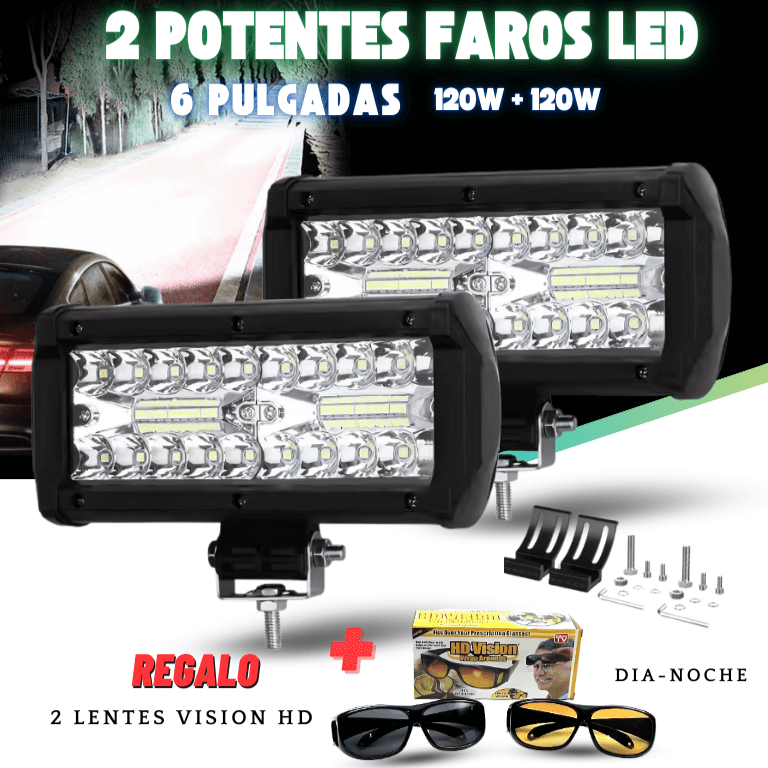 Pack de 2 Faros LED 120W – Iluminación HD para Todo Terreno
