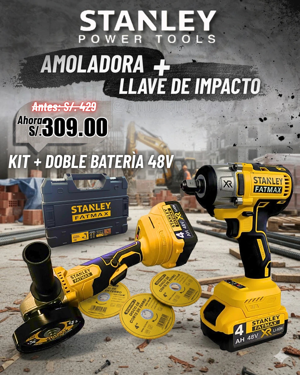 DUO AMOLADORA MAS LLAVE DE IMPACTO 48V