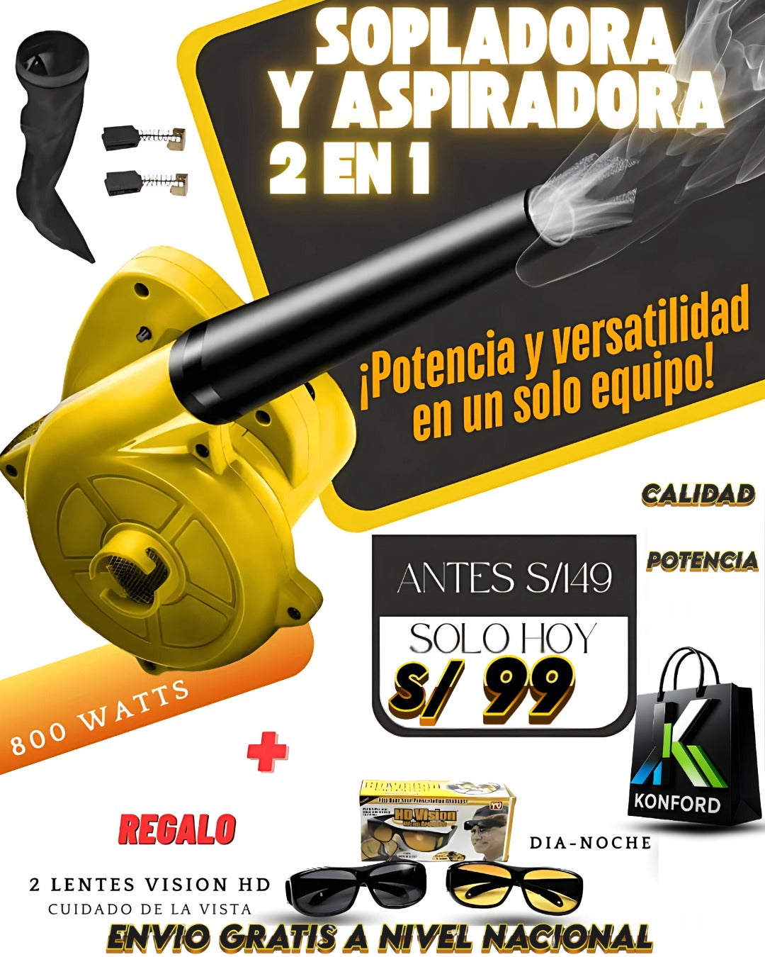 SOPLADORA Y ASPIRADORA ELÉCTRICA 2 EN 1 – 800W