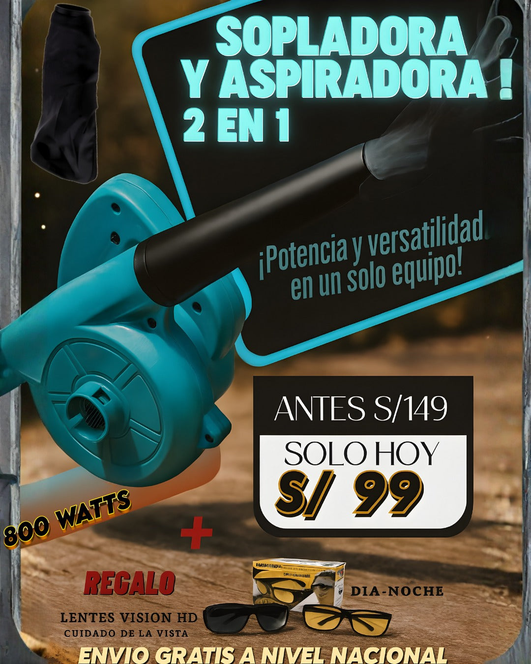 SOPLADORA Y ASPIRADORA ELÉCTRICA 2 EN 1 – 800W
