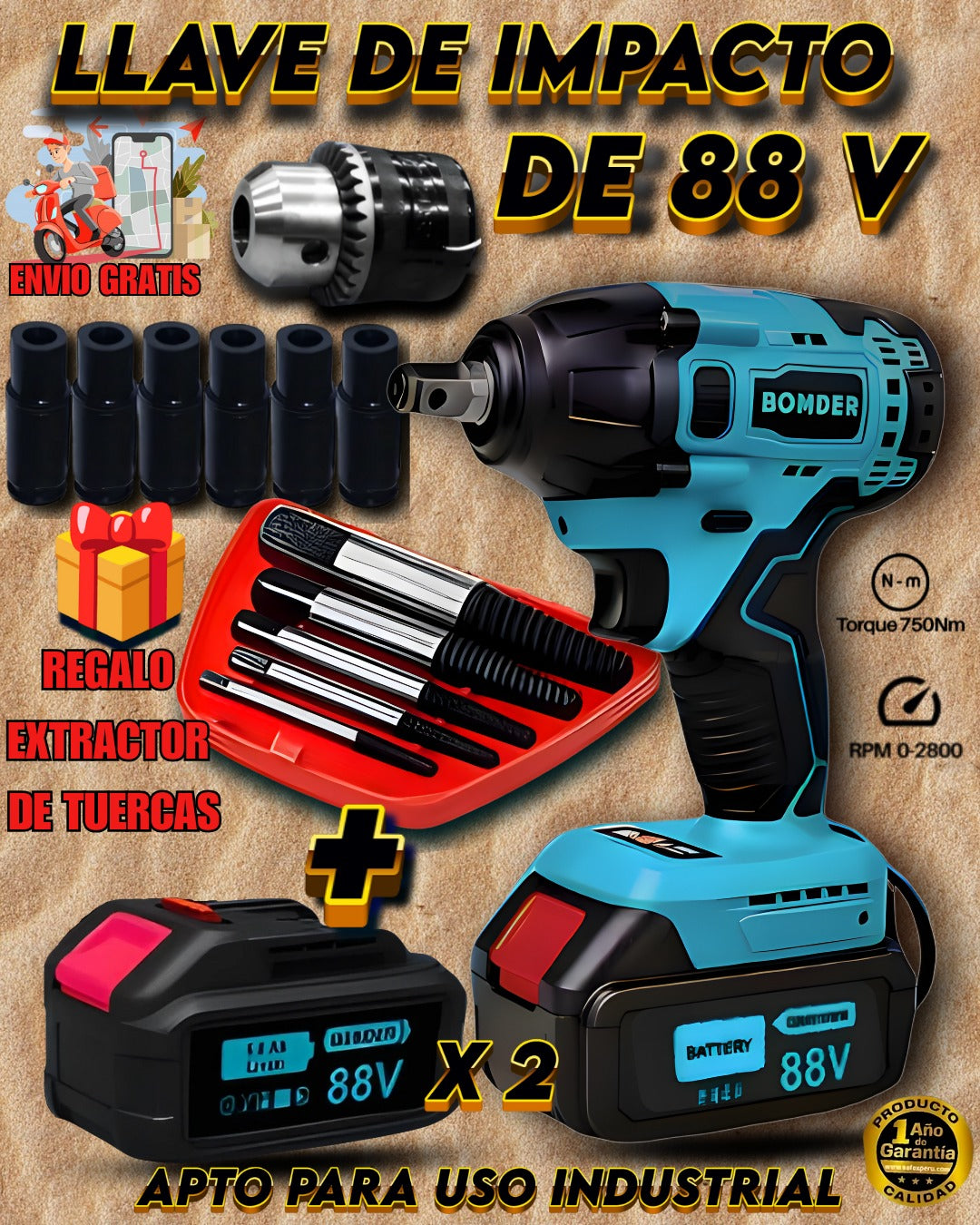 LLAVE DE IMPACTO + EXTRACTOR DE TORNILLOS