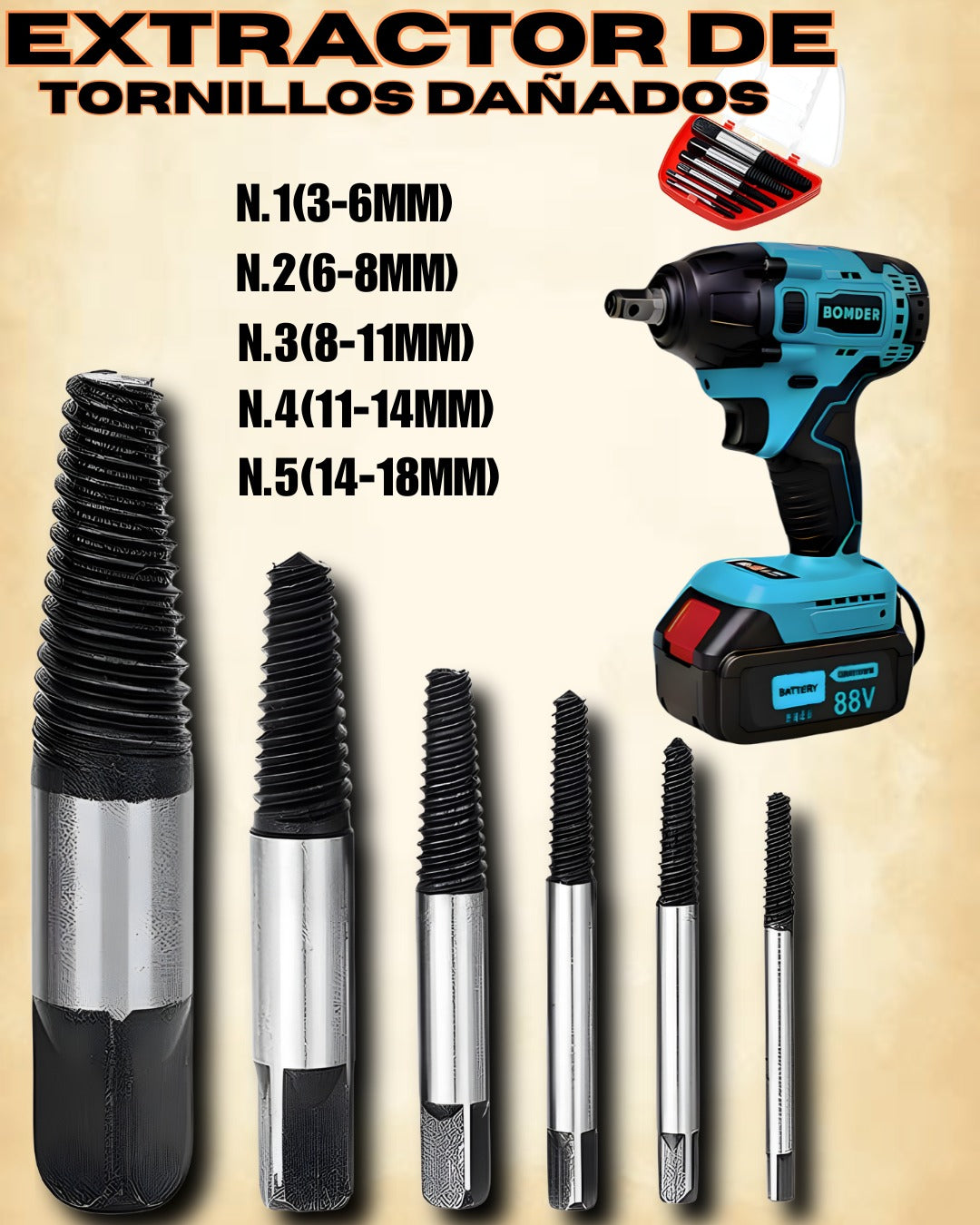 LLAVE DE IMPACTO + EXTRACTOR DE TORNILLOS