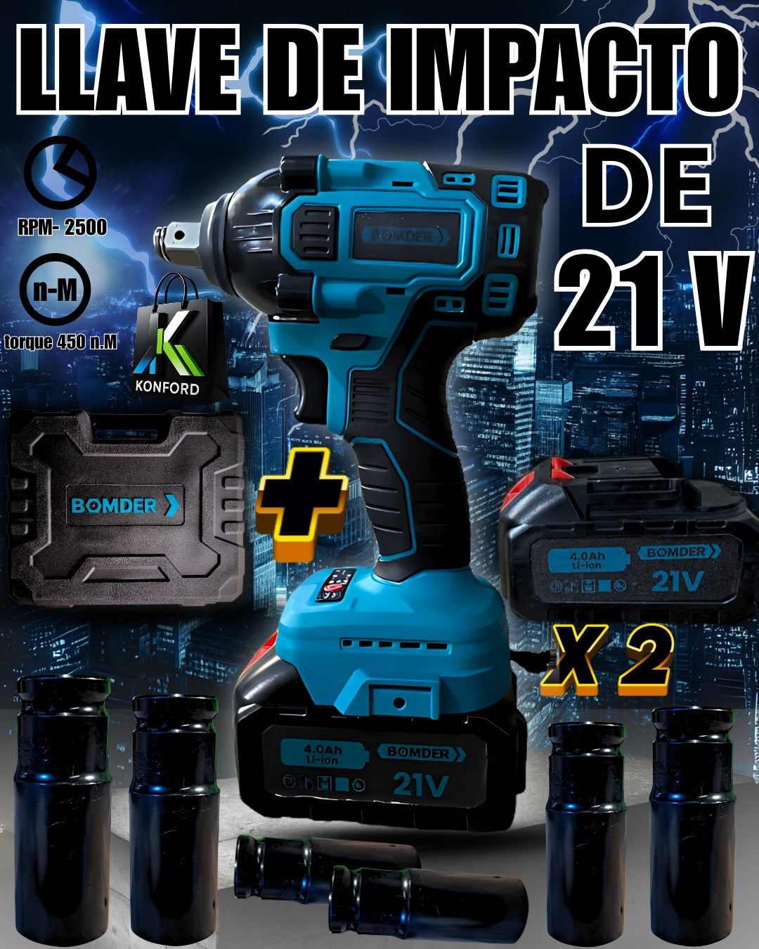 Potente llave de impacto de 21 v doble batería