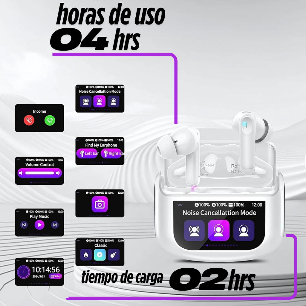 Audífonos Inalámbricos Bluetooth con Estuche Pantalla LED Táctil