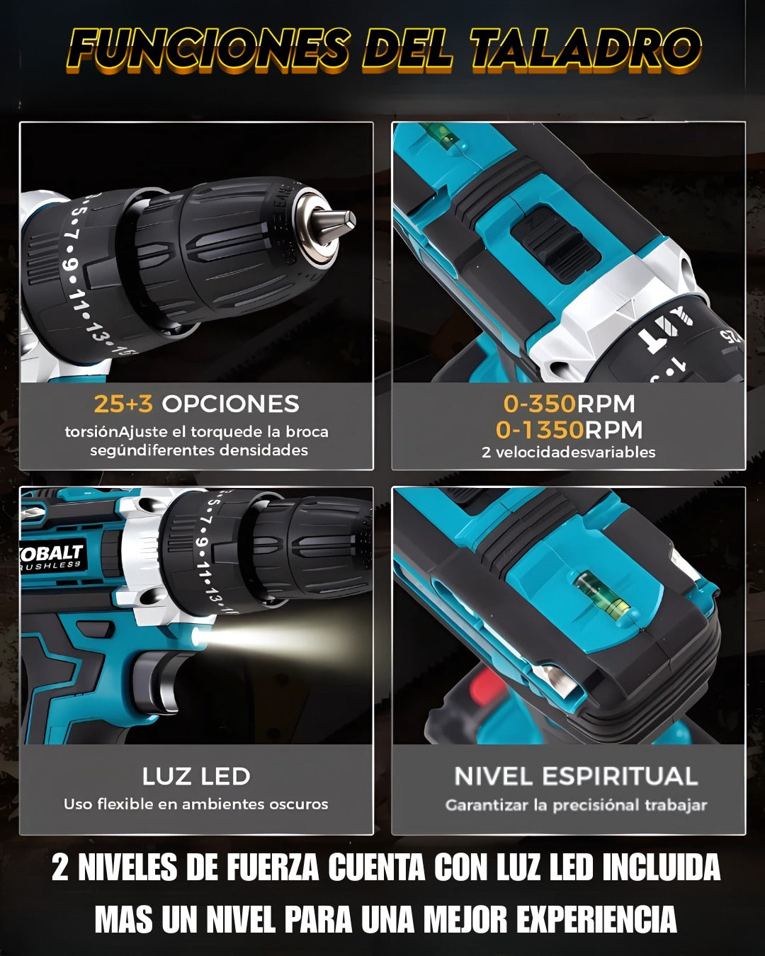 Potente Taladro inalámbrico 48v + accesorios