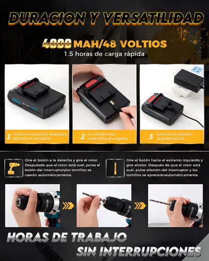 Potente Taladro inalámbrico 48v + accesorios