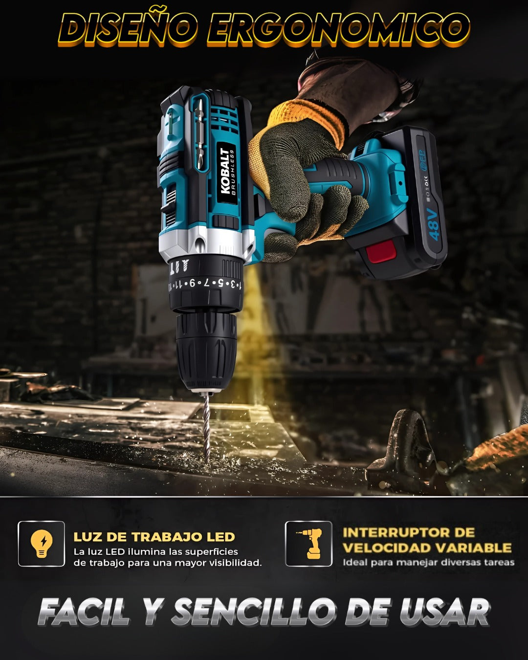 Potente Taladro inalámbrico 48v + accesorios