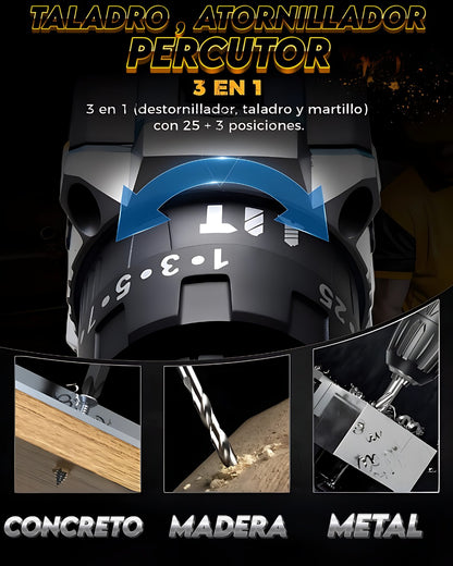 Potente Taladro inalámbrico 48v + accesorios