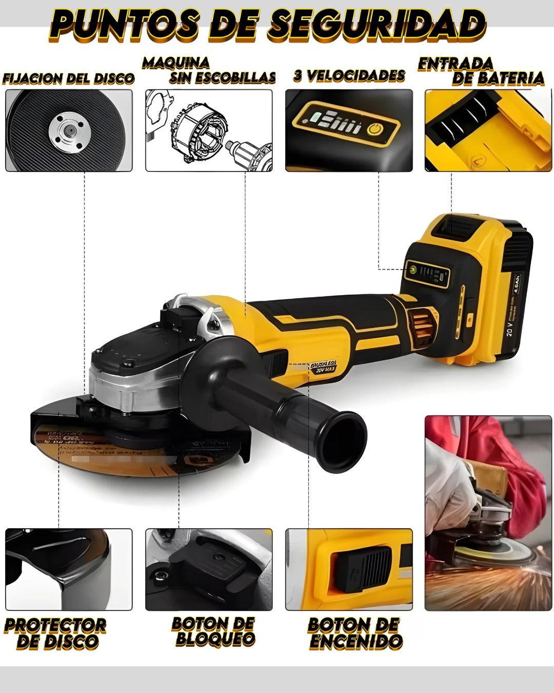 Amoladora DeWalt 36V Inalámbrica – 4 Velocidades PRO